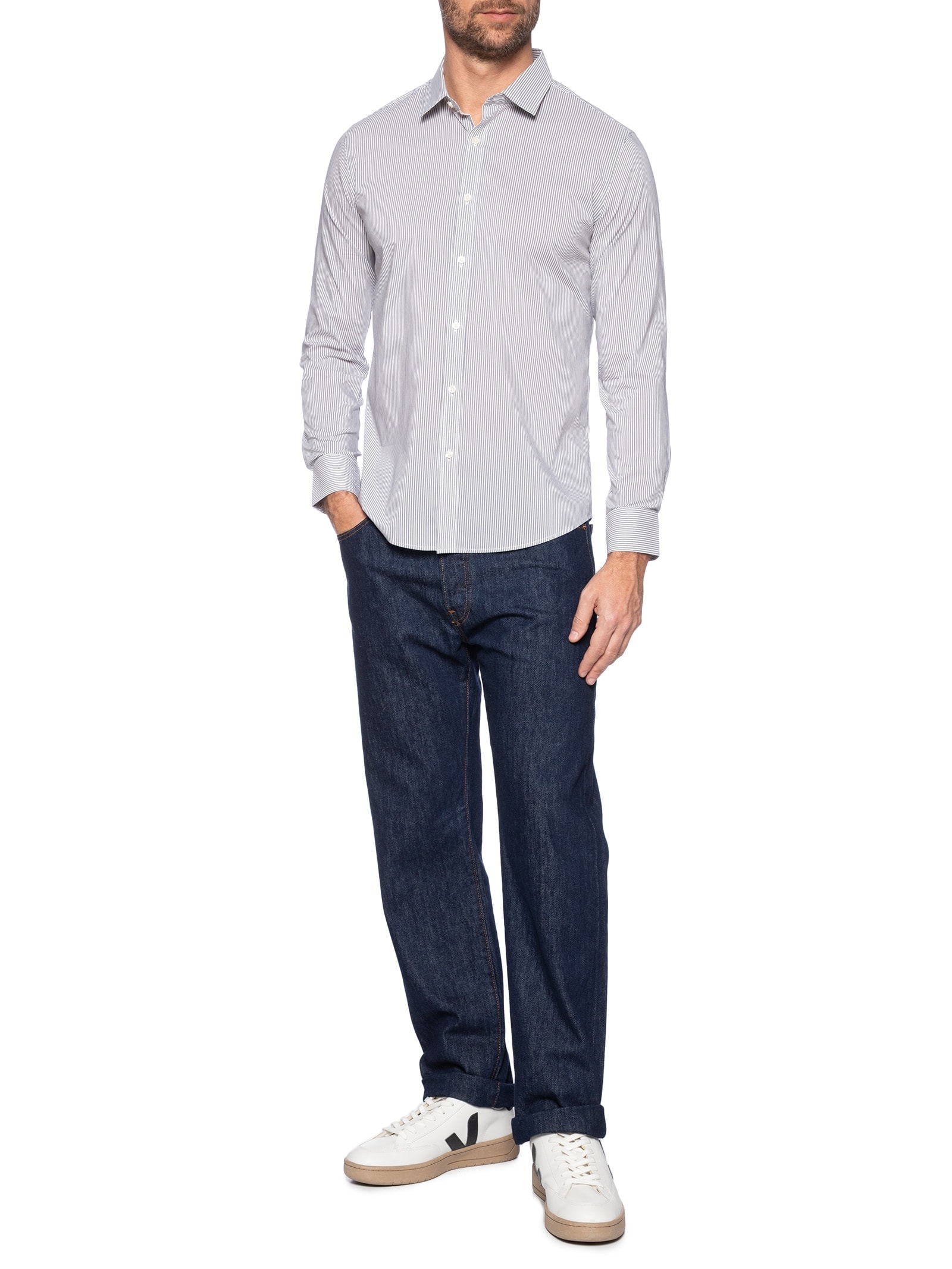 Camisa Masculina Social Manga Longa Regular Cinza '2 Essential
