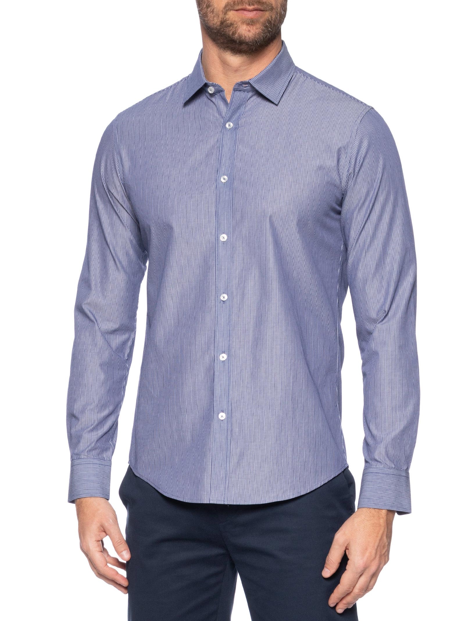 Camisa Masculina Social Manga Longa Slim Fit Azul  '2 Essential