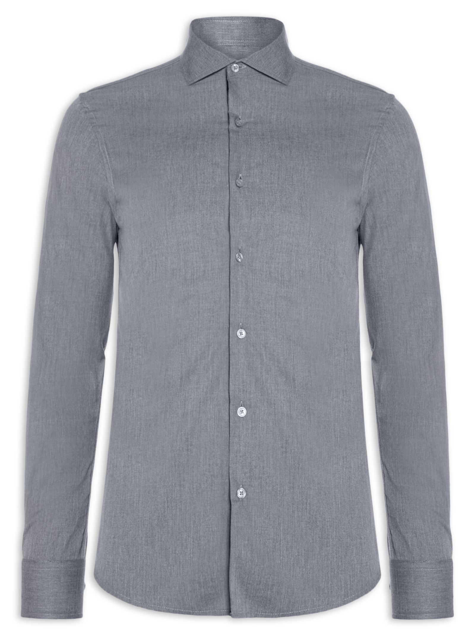 Camisa Masculina Social Manga Longa Slim Fit Cinza '2 Essential