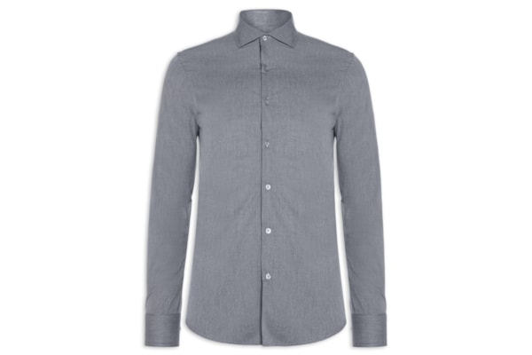 Camisa Masculina Social Manga Longa Slim Fit - Cinza