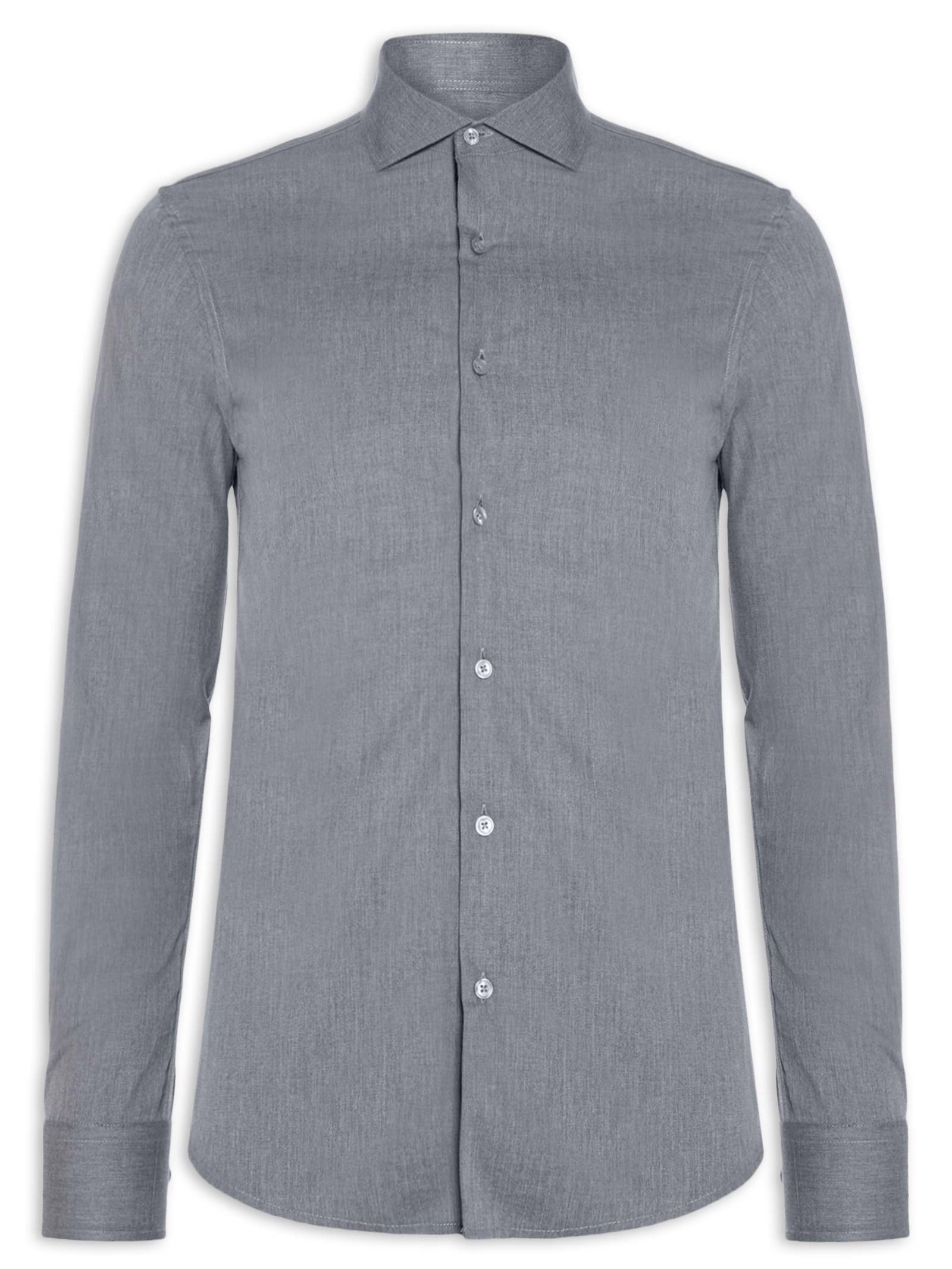 Camisa Masculina Social Manga Longa Slim Fit Cinza '2 Essential