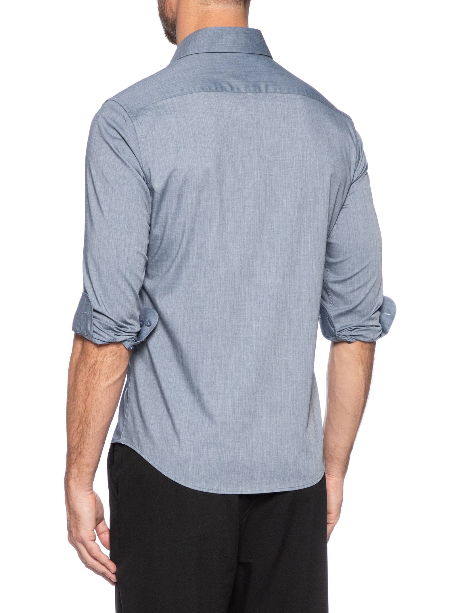 Camisa Masculina Social Manga Longa Tencel Azul '2 Essential