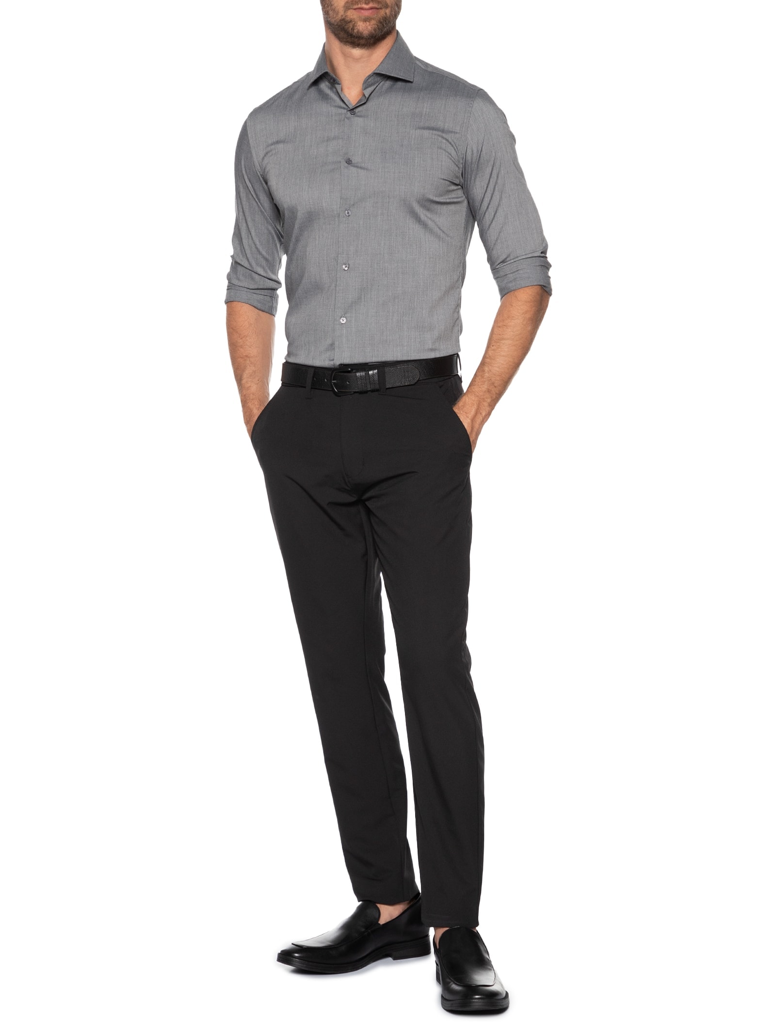 Camisa Masculina Social Manga Longa Tencel Cinza '2 Essential