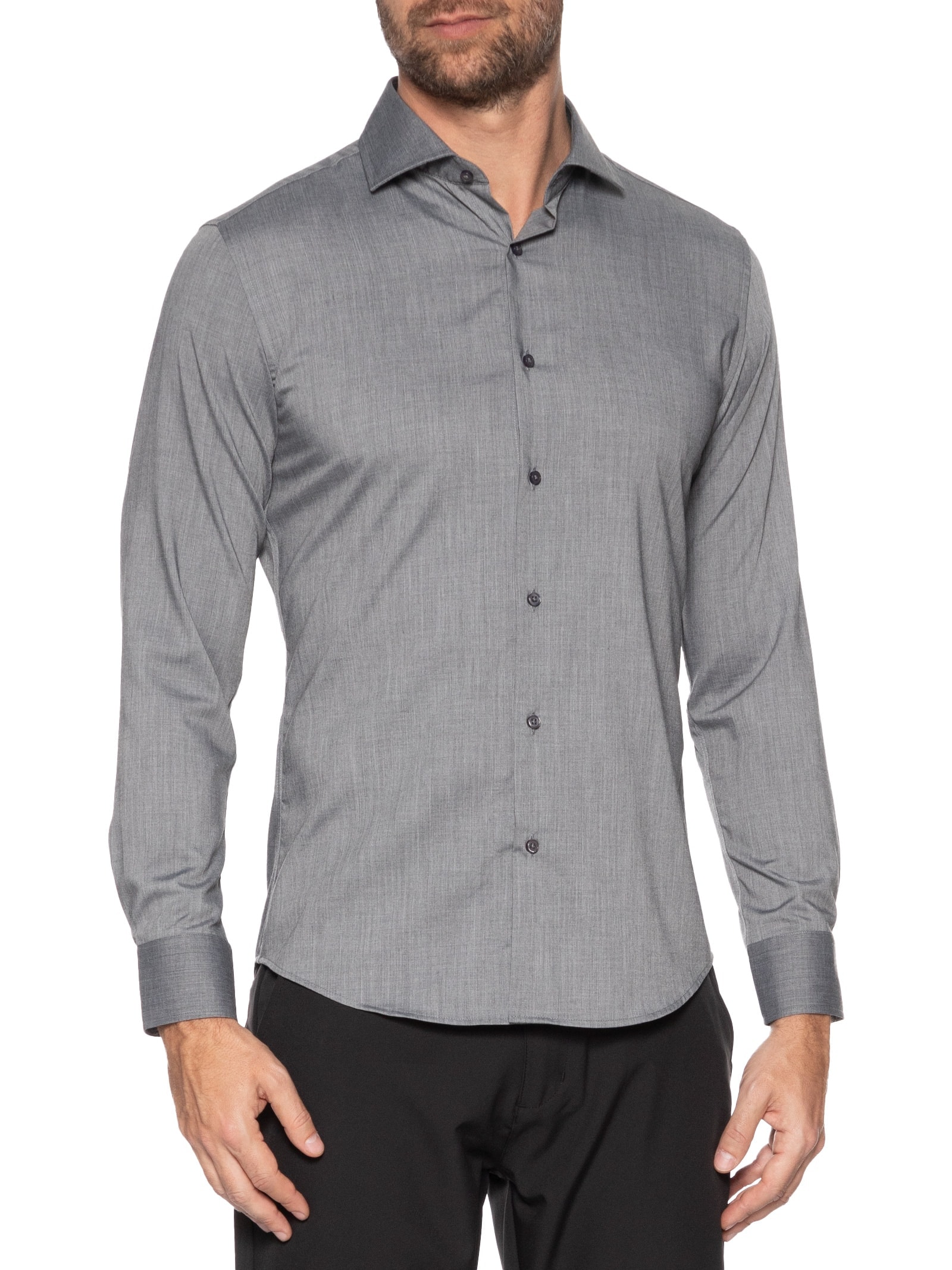 Camisa Masculina Social Manga Longa Tencel Cinza '2 Essential