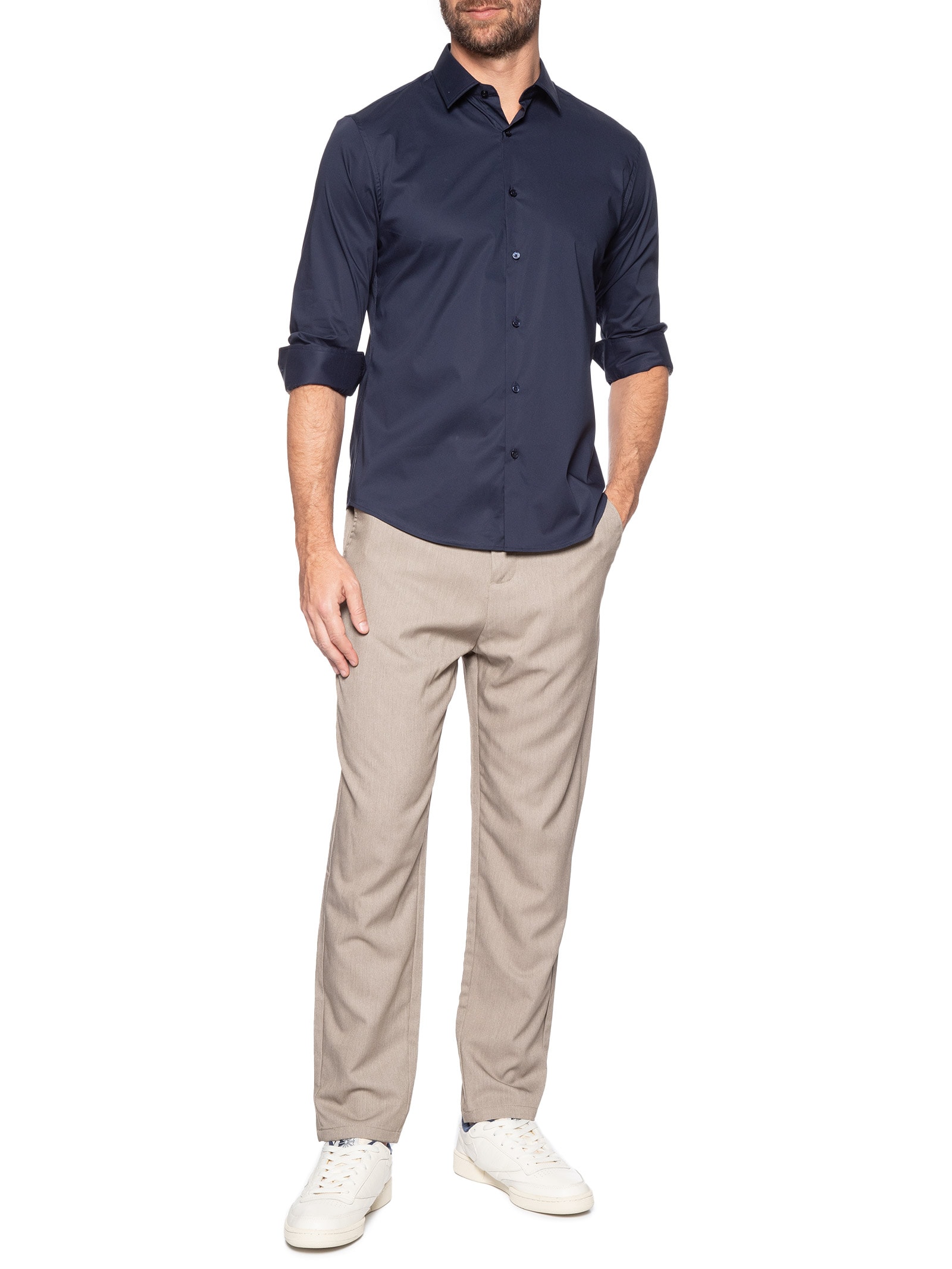 Camisa Masculina Social Ml Tech Work Premium Azul '2 Essential