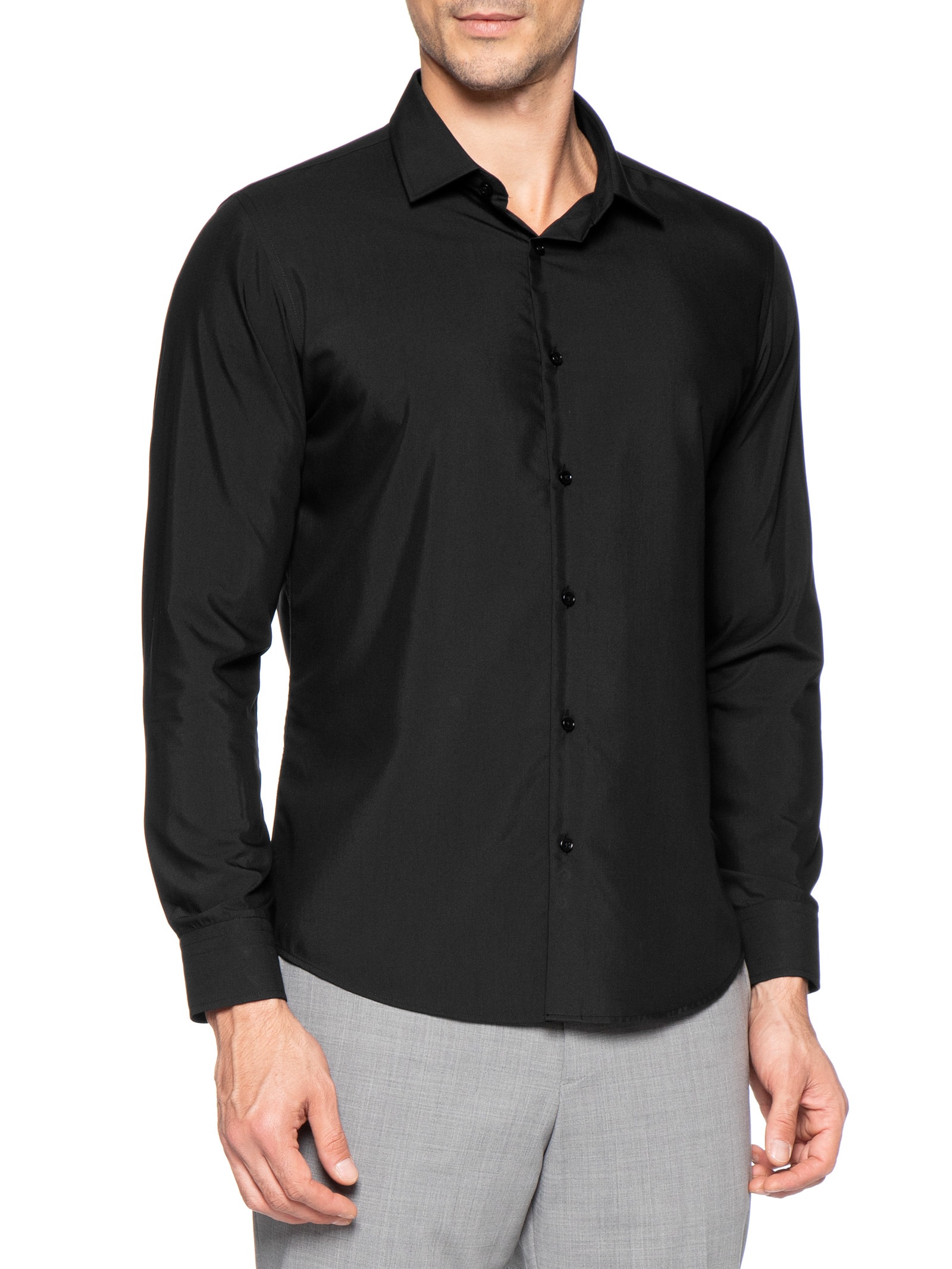 Camisa Masculina Social Regular Fit Algodão E Modal Preto '2 Essential