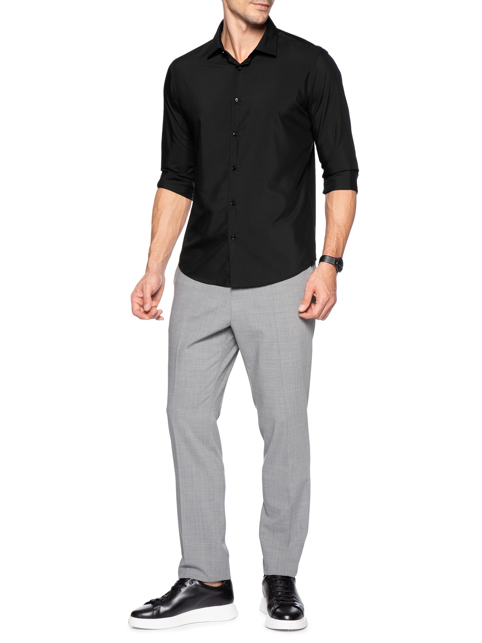 Camisa Masculina Social Regular Fit Algodão E Modal Preto '2 Essential