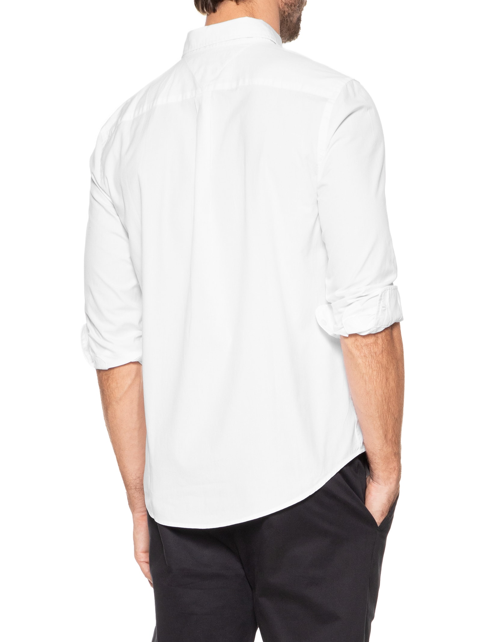 Camisa Masculina Social Regular Fit Core Flex Em Algodão Orgânico Branco Tommy Hilfiger