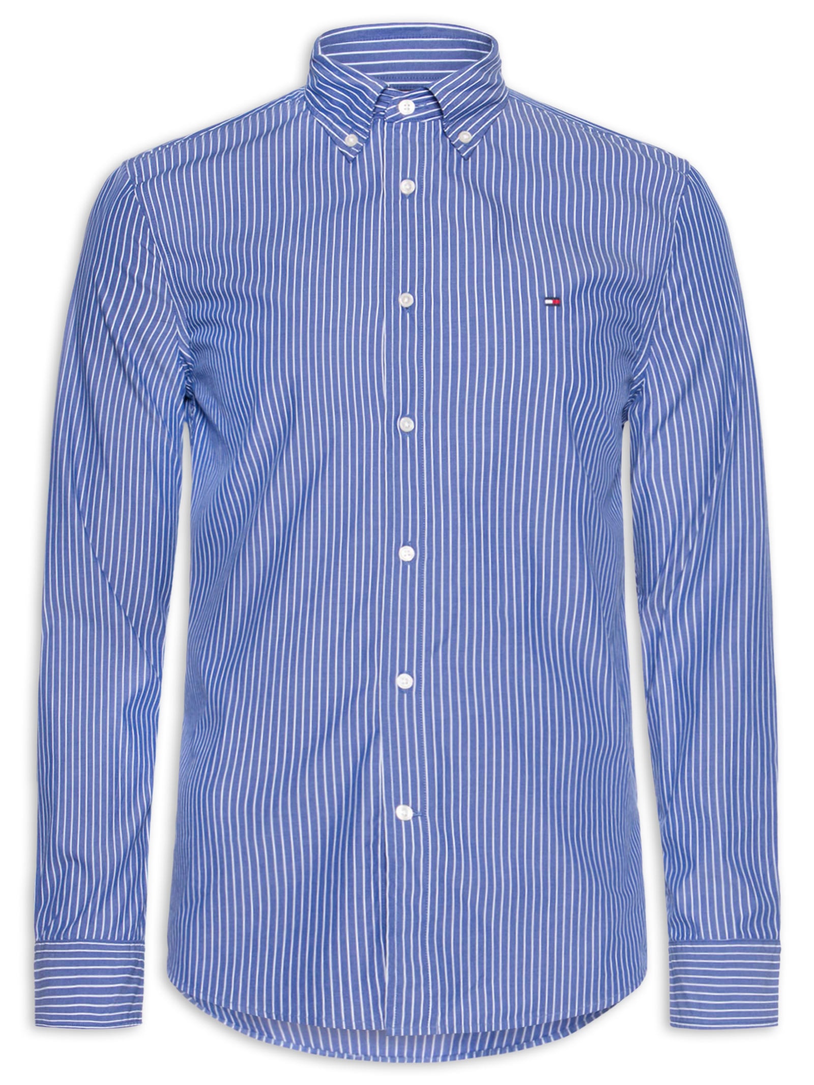 Camisa Masculina Social Regular Fit Em Popline Estampada Azul Tommy Hilfiger