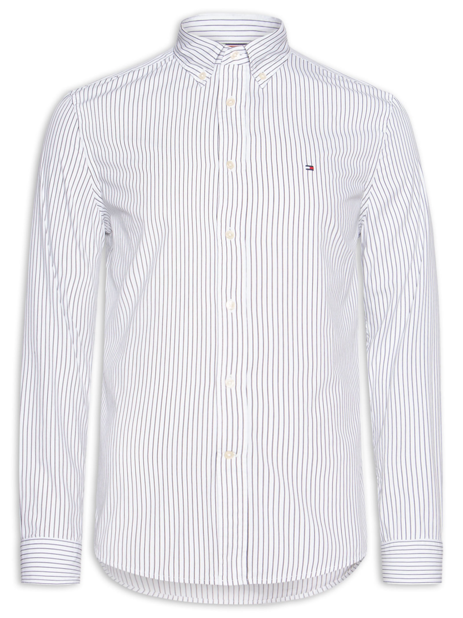 Camisa Masculina Social Regular Fit Em Popline Estampada Azul Tommy Hilfiger
