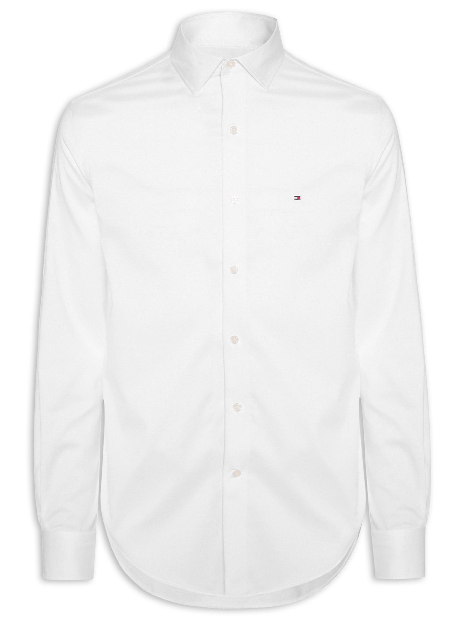 Camisa Masculina Social Regular Fit Logo No Peito Stretch Branco Tommy Hilfiger