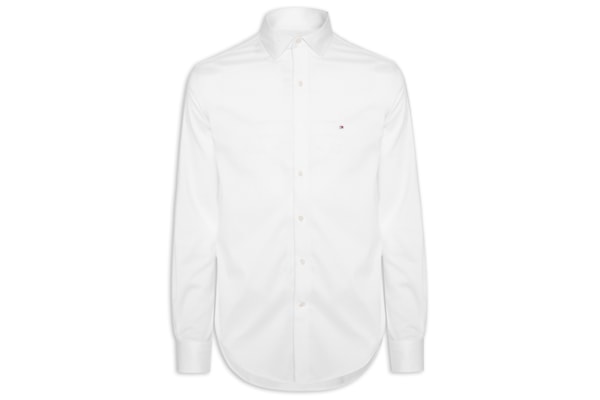 Camisa Masculina Social Regular Fit Logo No Peito Stretch - Branco