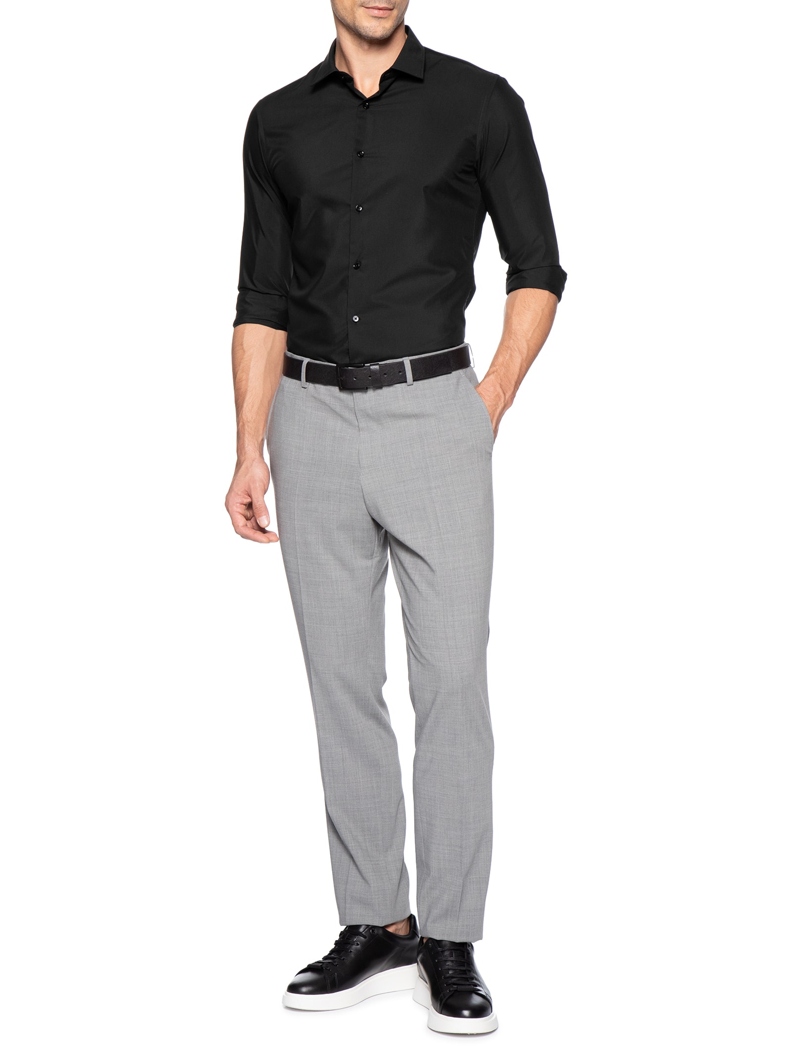 Camisa Masculina Social Slim Fit Algodão E Modal Preto '2 Essential