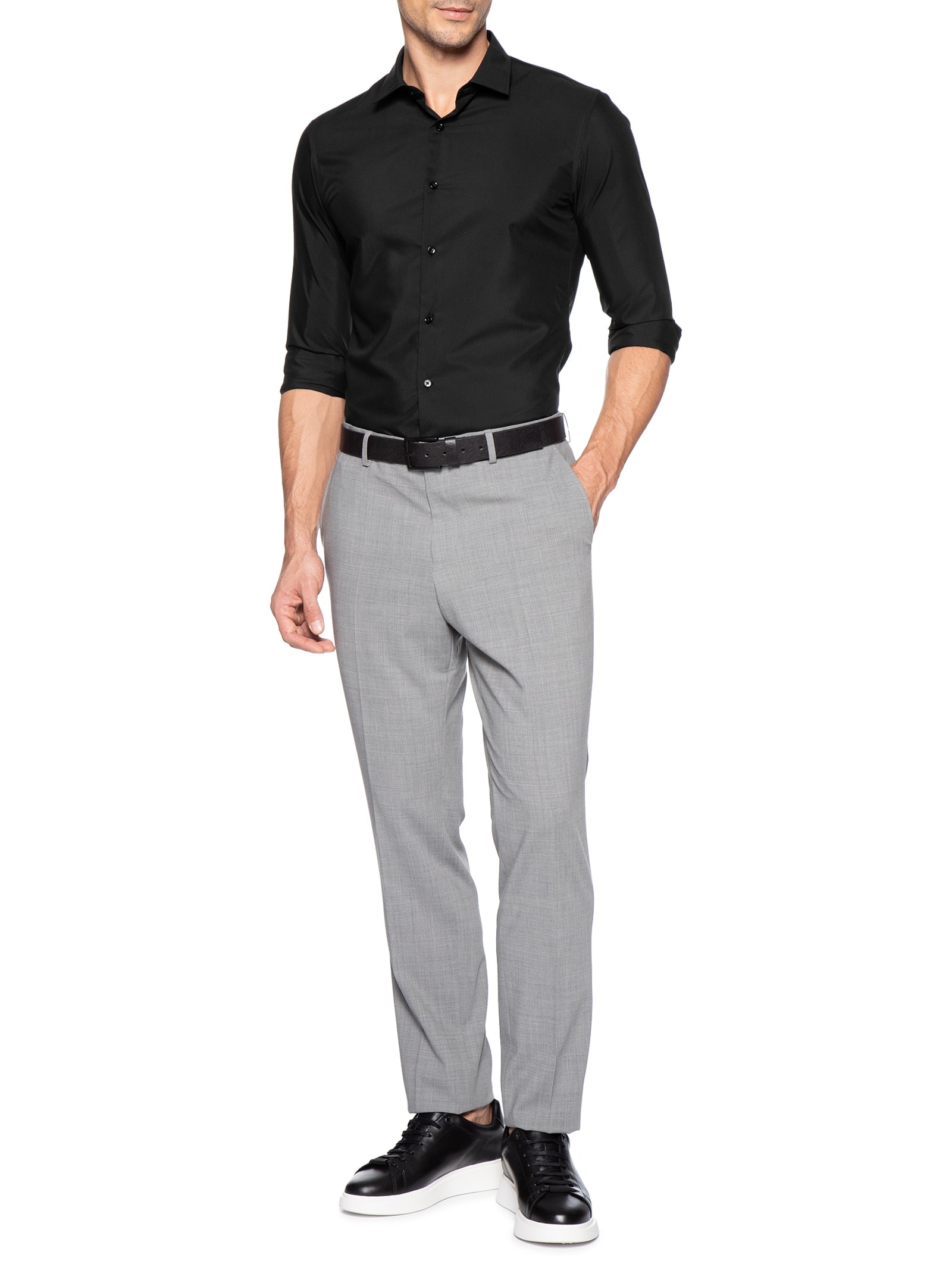 Camisa Masculina Social Slim Fit Algodão E Modal Preto '2 Essential