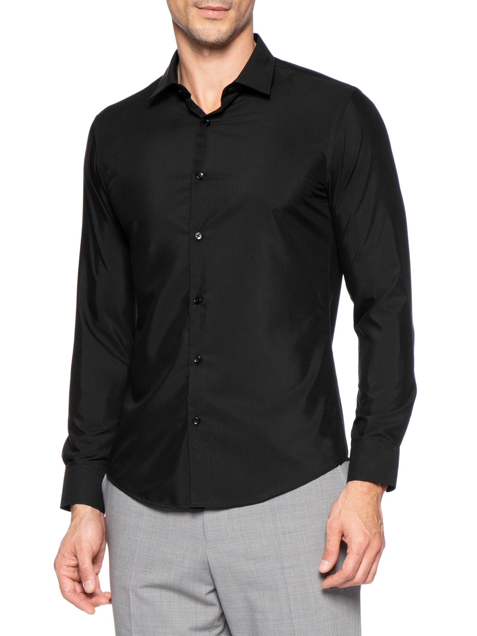 Camisa Masculina Social Slim Fit Algodão E Modal Preto '2 Essential