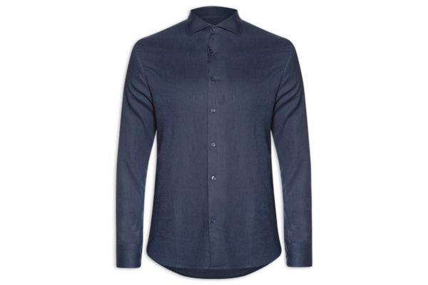 Camisa Masculina Social Slim Fit Blend Linho - Azul