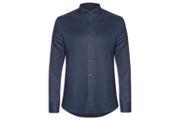 Camisa Masculina Social Slim Fit Blend Linho - Azul