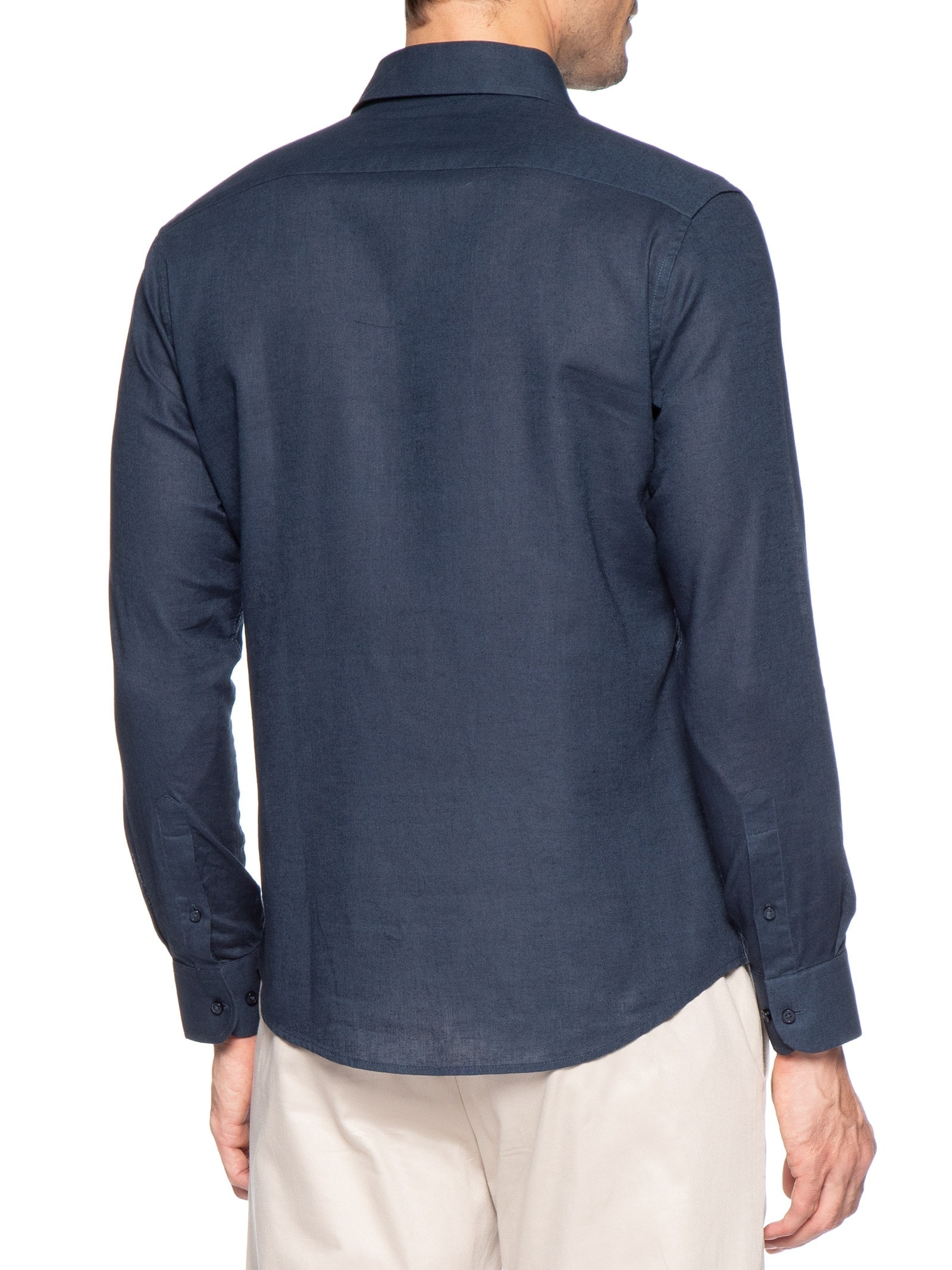 Camisa Masculina Social Slim Fit Blend Linho Azul '2 Essential