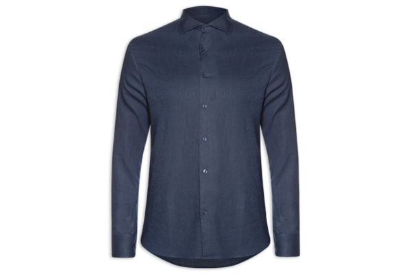 Camisa Masculina Social Slim Fit Blend Linho - Azul
