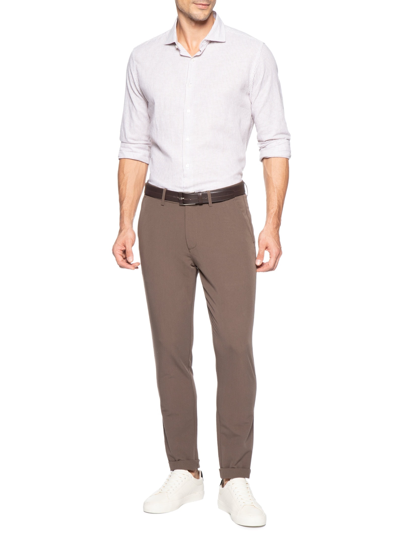 Camisa Masculina Social Slim Fit Blend Linho Bege '2 Essential