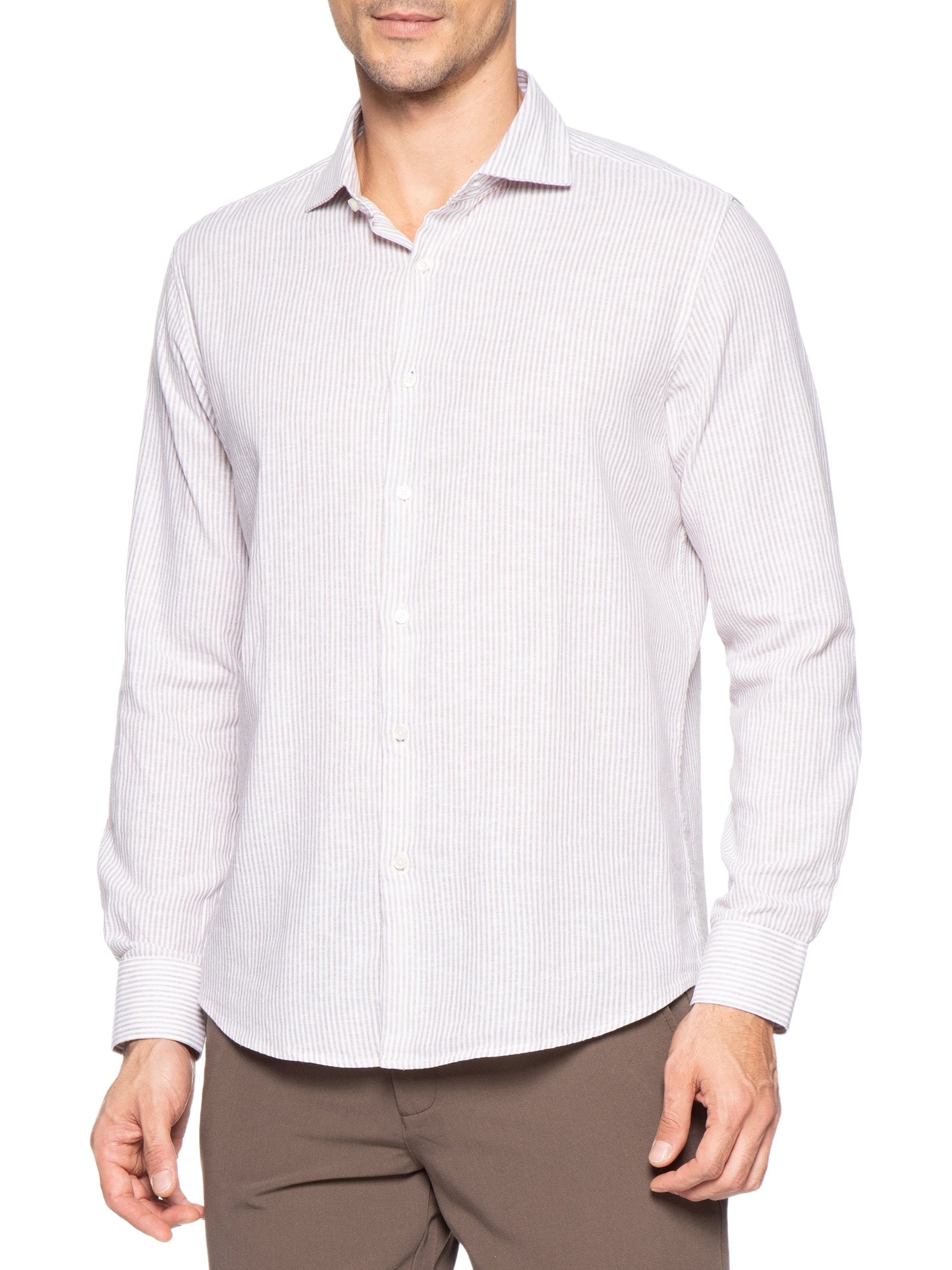 Camisa Masculina Social Slim Fit Blend Linho Bege '2 Essential