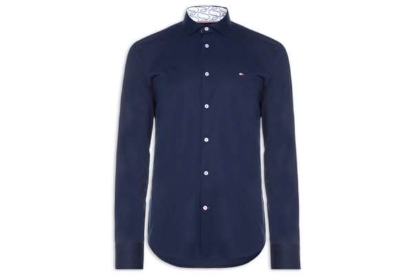 Camisa Masculina Social Slim Fit Detalhe Contrastante Poplin - Azul
