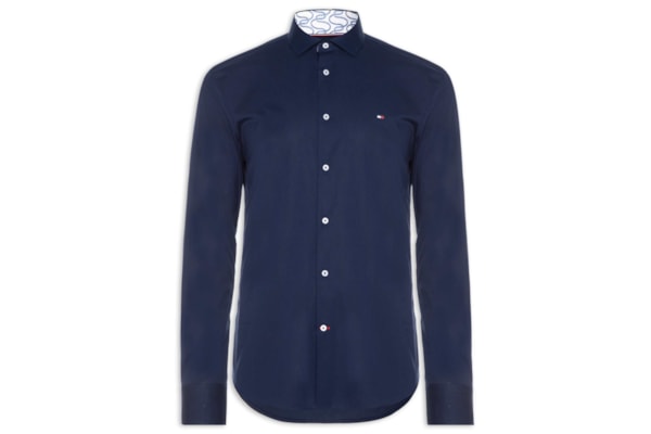 Camisa Masculina Social Slim Fit Detalhe Contrastante Poplin - Azul