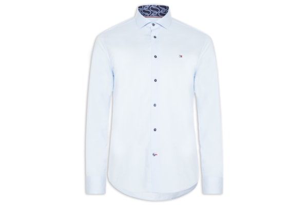 Camisa Masculina Social Slim Fit Detalhe Contrastante Poplin - Azul