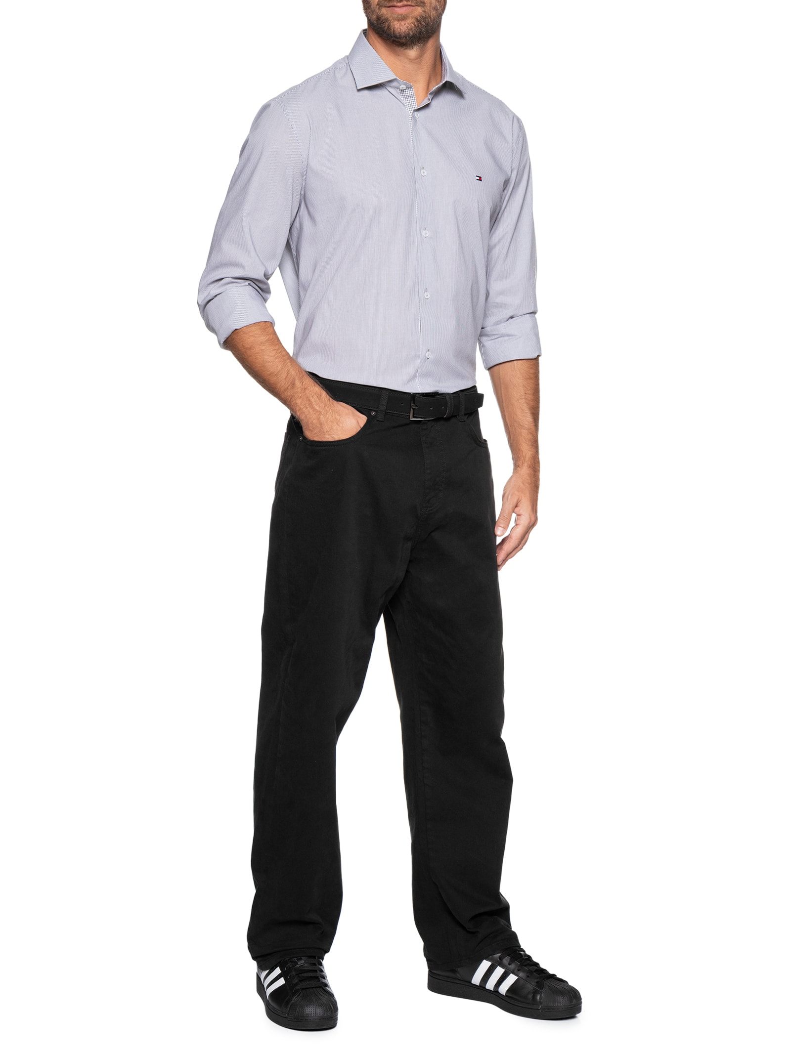 Camisa Masculina Social Slim Fit Listras Azul Tommy Hilfiger