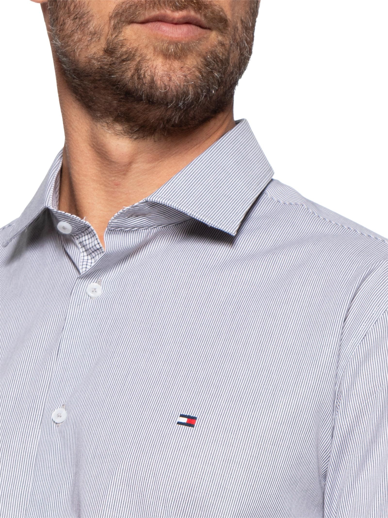 Camisa Masculina Social Slim Fit Listras Preto Tommy Hilfiger