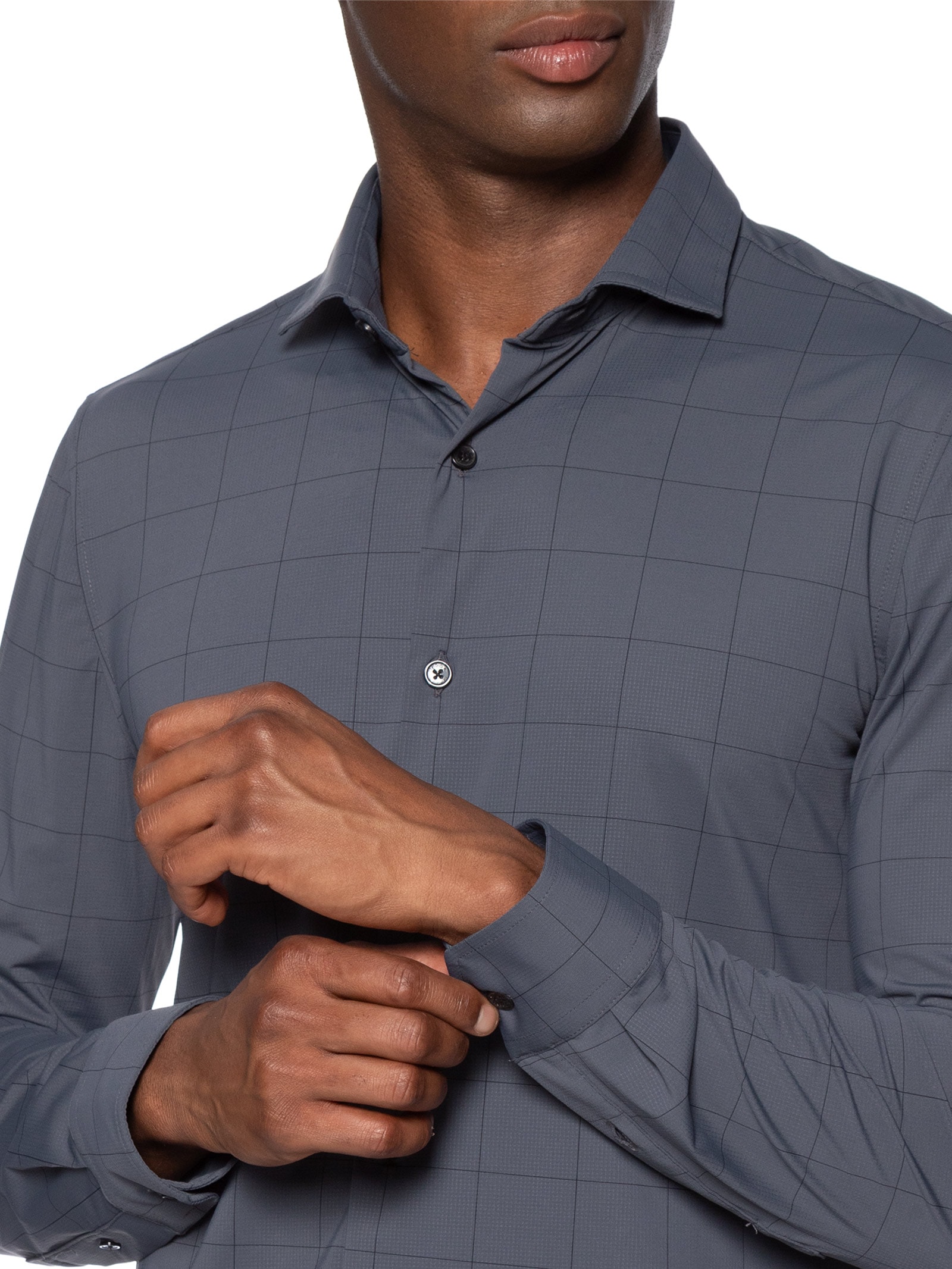 Camisa Masculina Social Slim Fit Power Quadros Cinza Sergio K