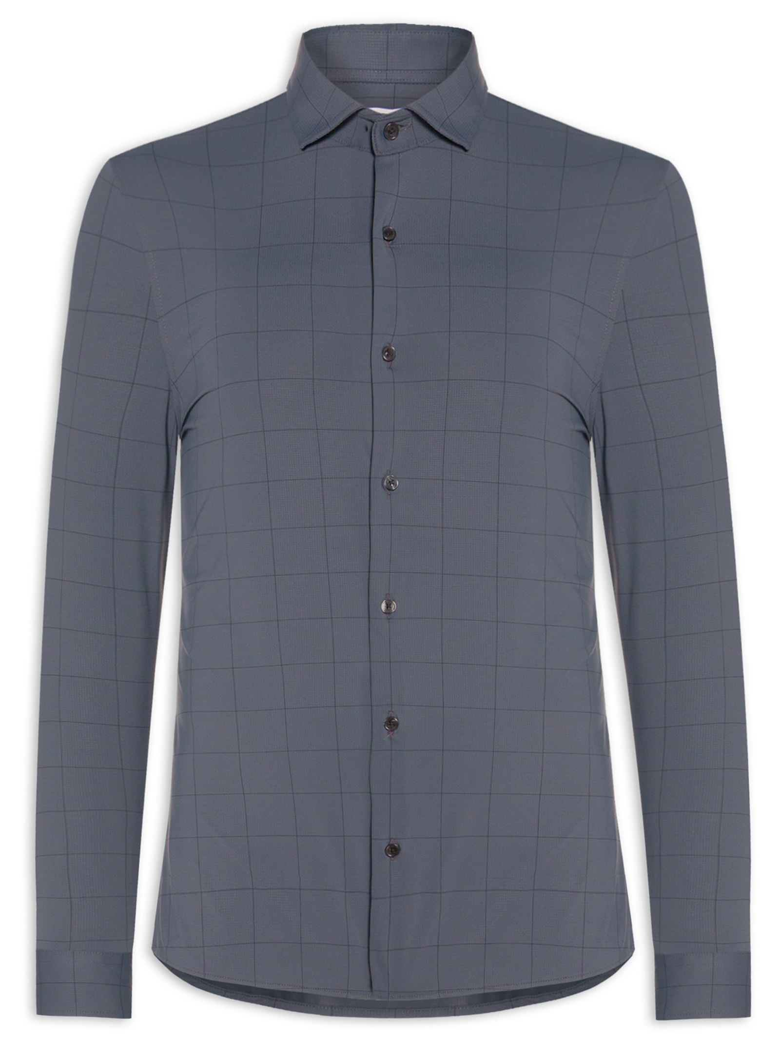 Camisa Masculina Social Slim Fit Power Quadros Cinza Sergio K