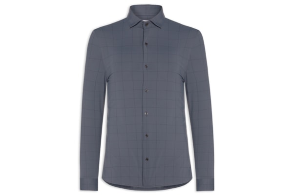 Camisa Masculina Social Slim Fit Power Quadros - Cinza