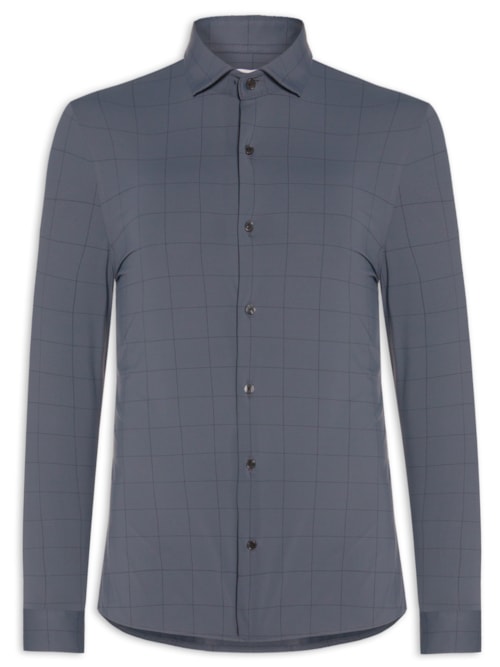 Camisa Masculina Social Slim Fit Power Quadros – Cinza