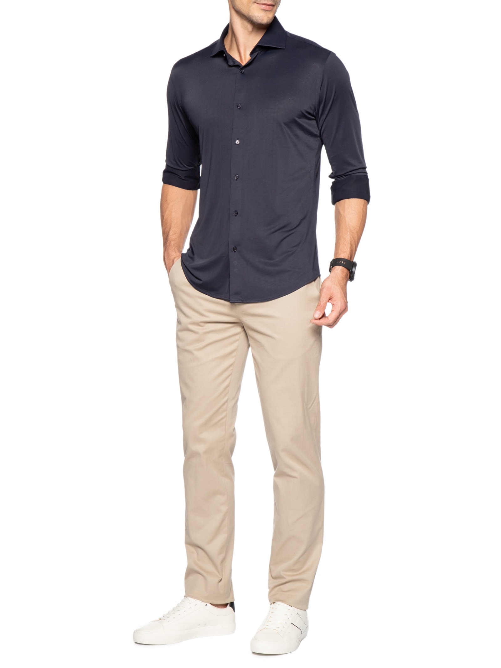 Camisa Masculina Social Slim Fit Tech Dots Respirável Azul '2 Essential