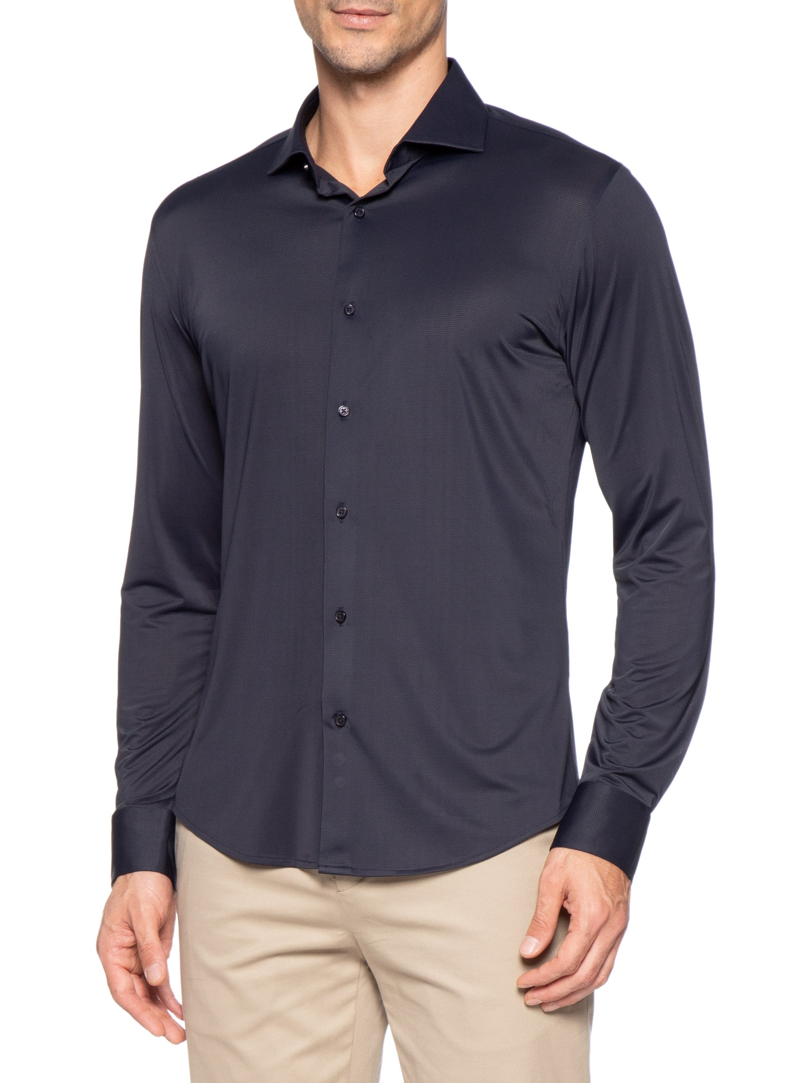 Camisa Masculina Social Slim Fit Tech Dots Respirável Azul '2 Essential