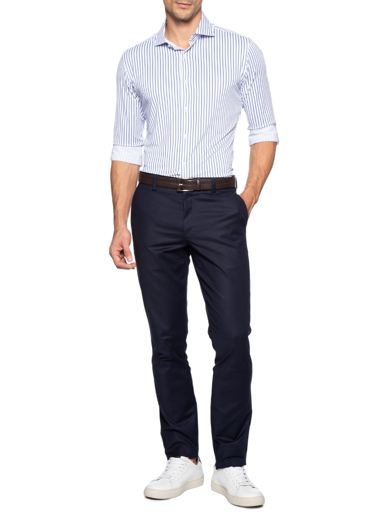 Camisa Masculina Social Slim Fit Tech Dots Respirável Azul '2 Essential