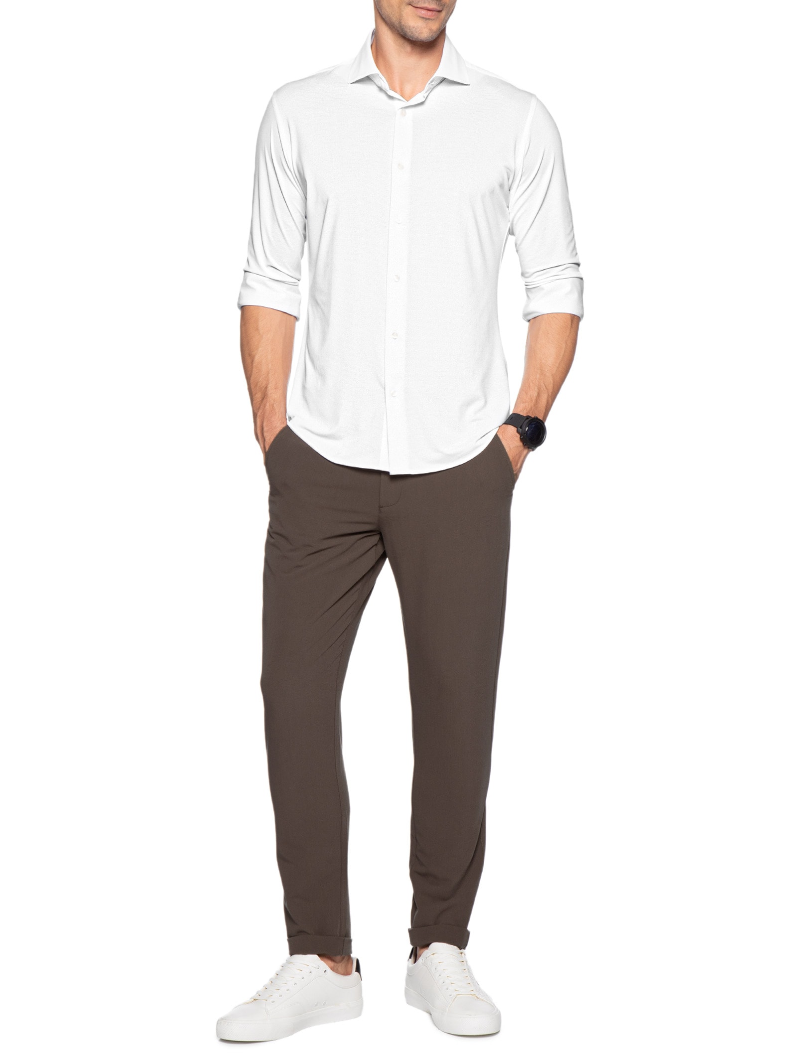 Camisa Masculina Social Slim Fit Tech Dots Respirável Branco '2 Essential