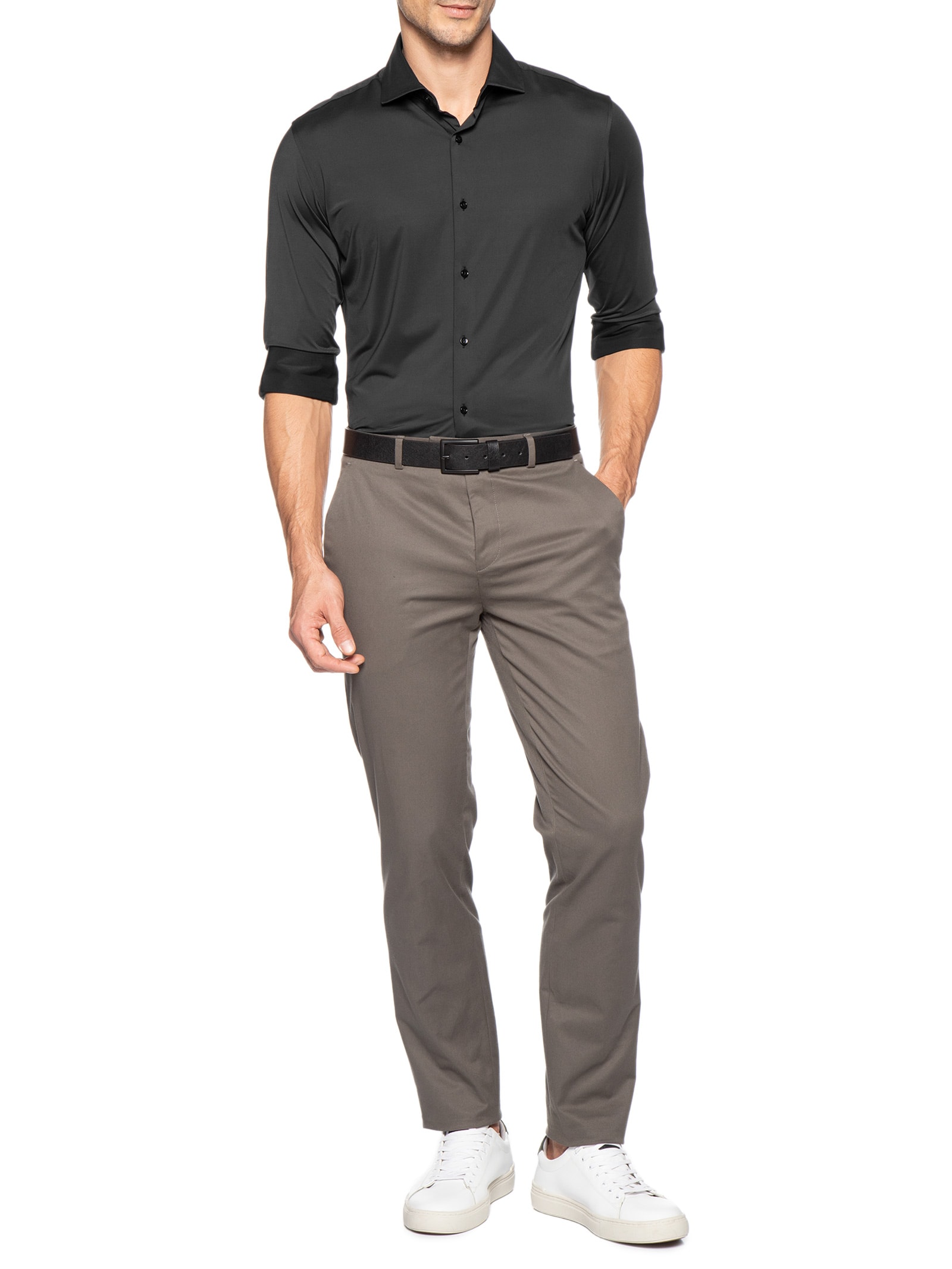 Camisa Masculina Social Slim Fit Tech Dots Respirável Preto '2 Essential