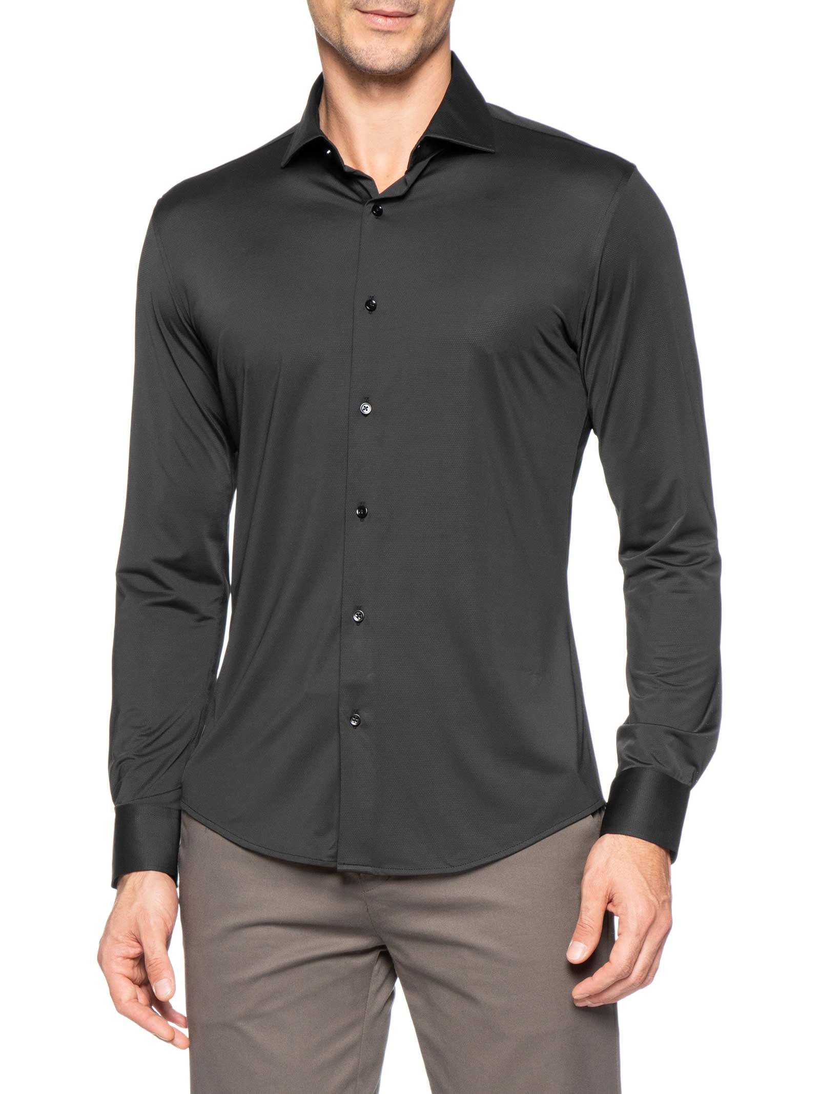 Camisa Masculina Social Slim Fit Tech Dots Respirável Preto '2 Essential