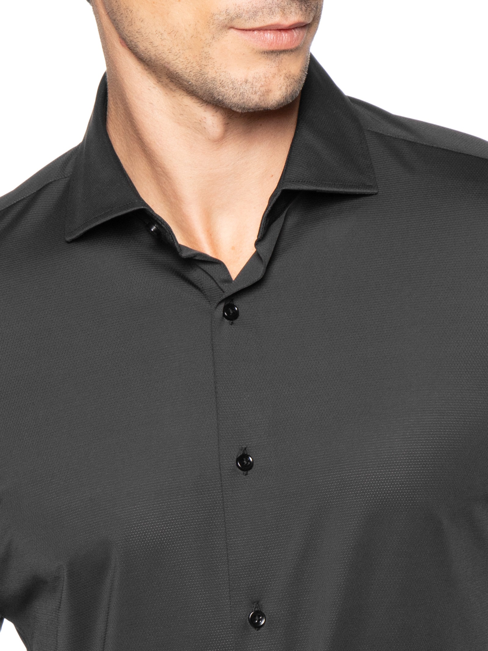 Camisa Masculina Social Slim Fit Tech Dots Respirável Preto '2 Essential