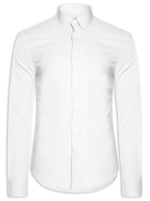 Camisa Masculina Social Slim Fit Tricoline Com ELastano – Branco