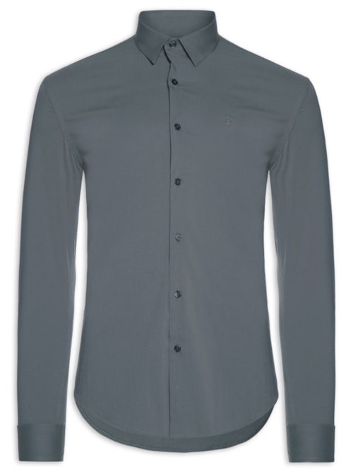 Camisa Masculina Social Slim Fit Tricoline Com Elastano – Cinza
