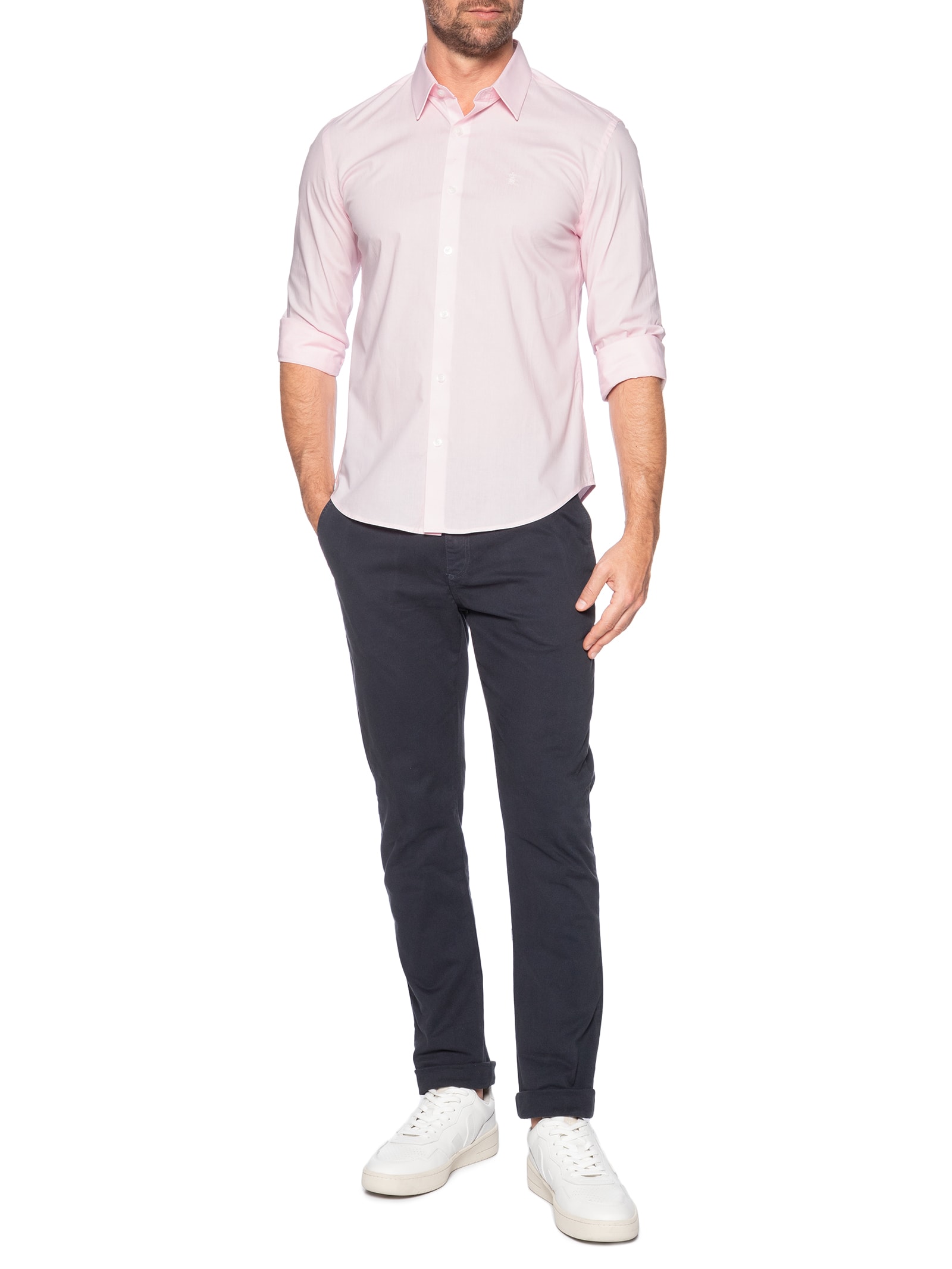 Camisa Masculina Social Slim Fit Tricoline Com Elastano Rosa Sergio K