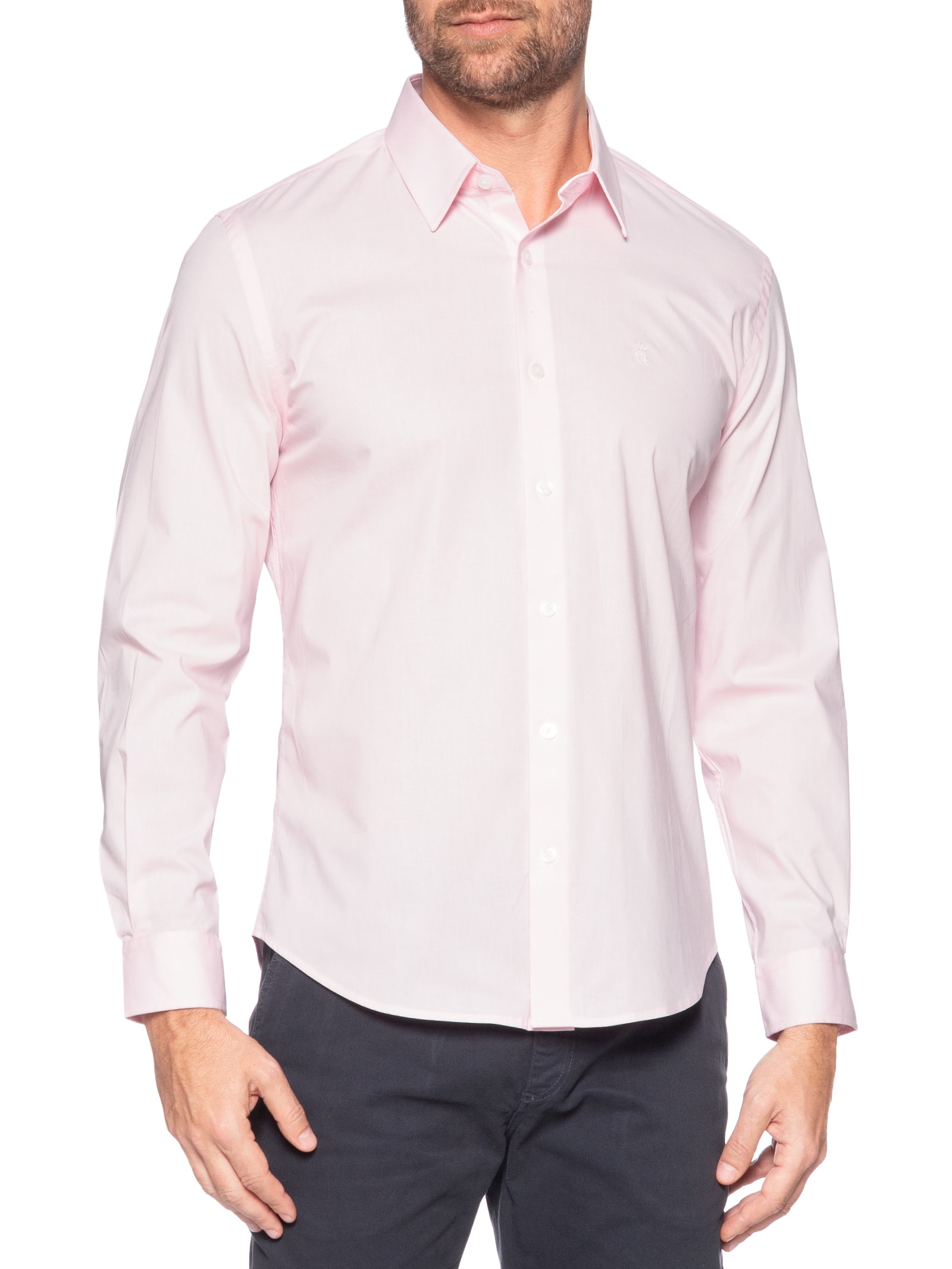 Camisa Masculina Social Slim Fit Tricoline Com Elastano Rosa Sergio K