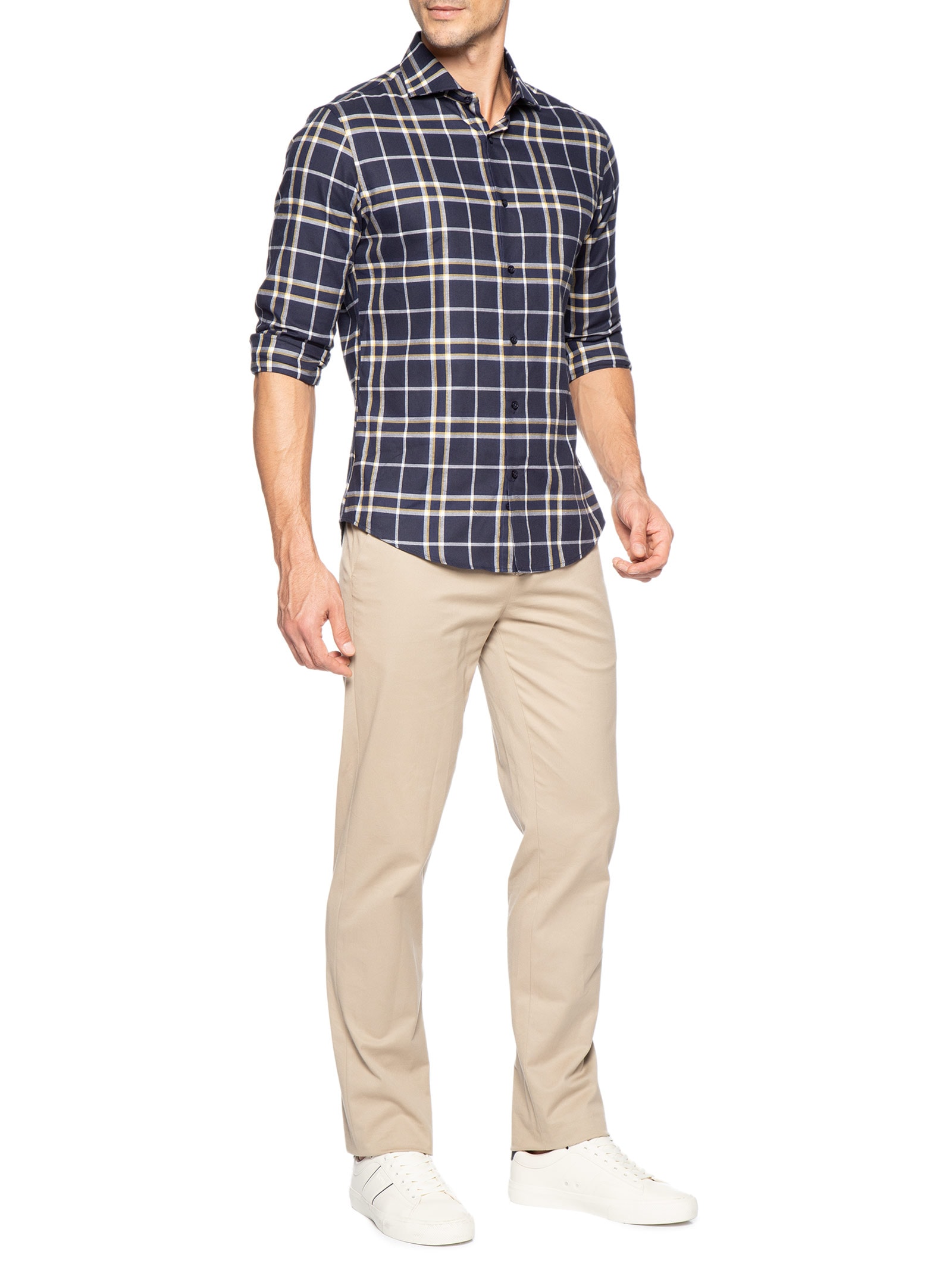 Camisa Masculina Social Slim Fit Xadrez Azul '2 Essential