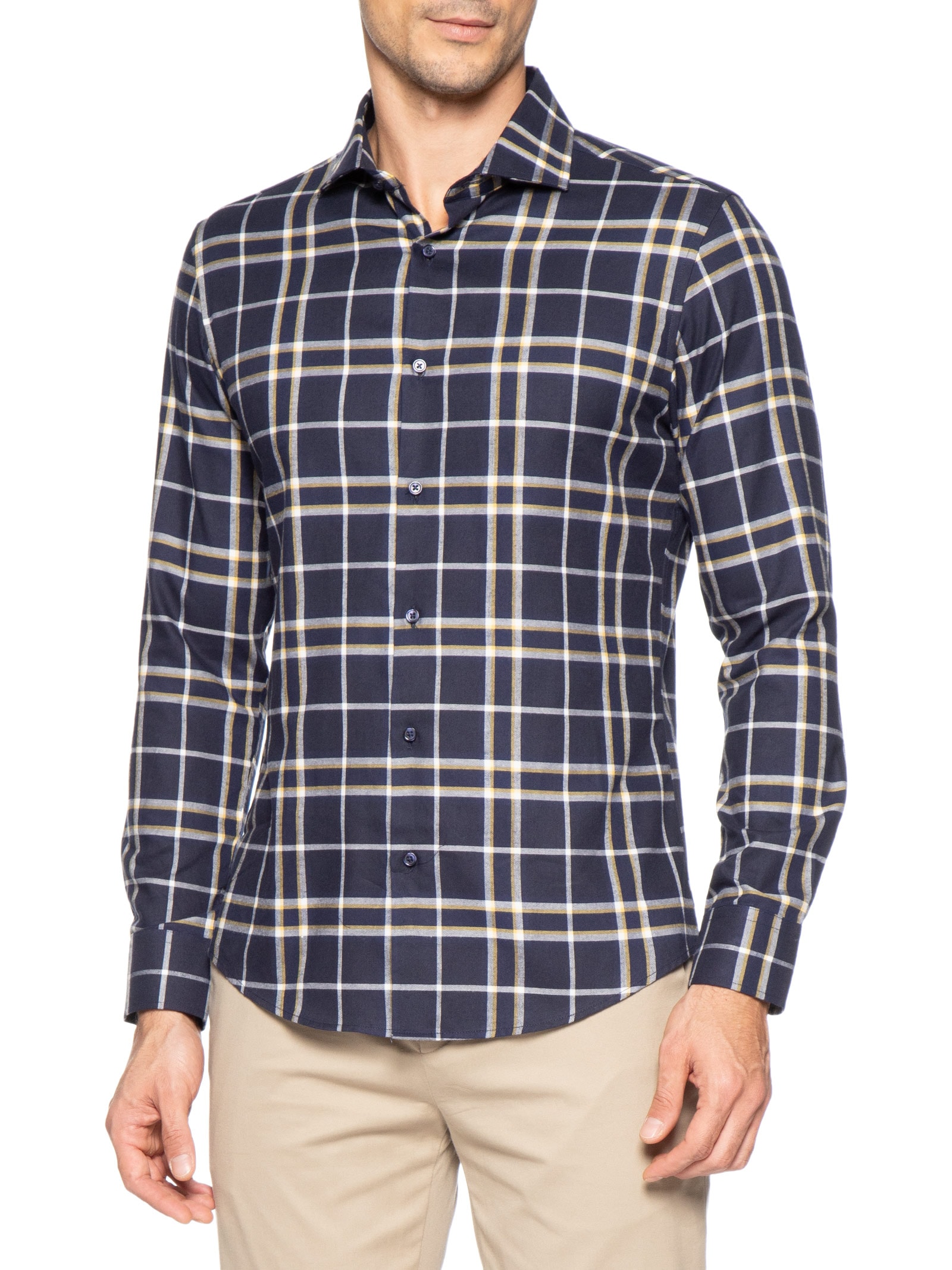 Camisa Masculina Social Slim Fit Xadrez Azul '2 Essential