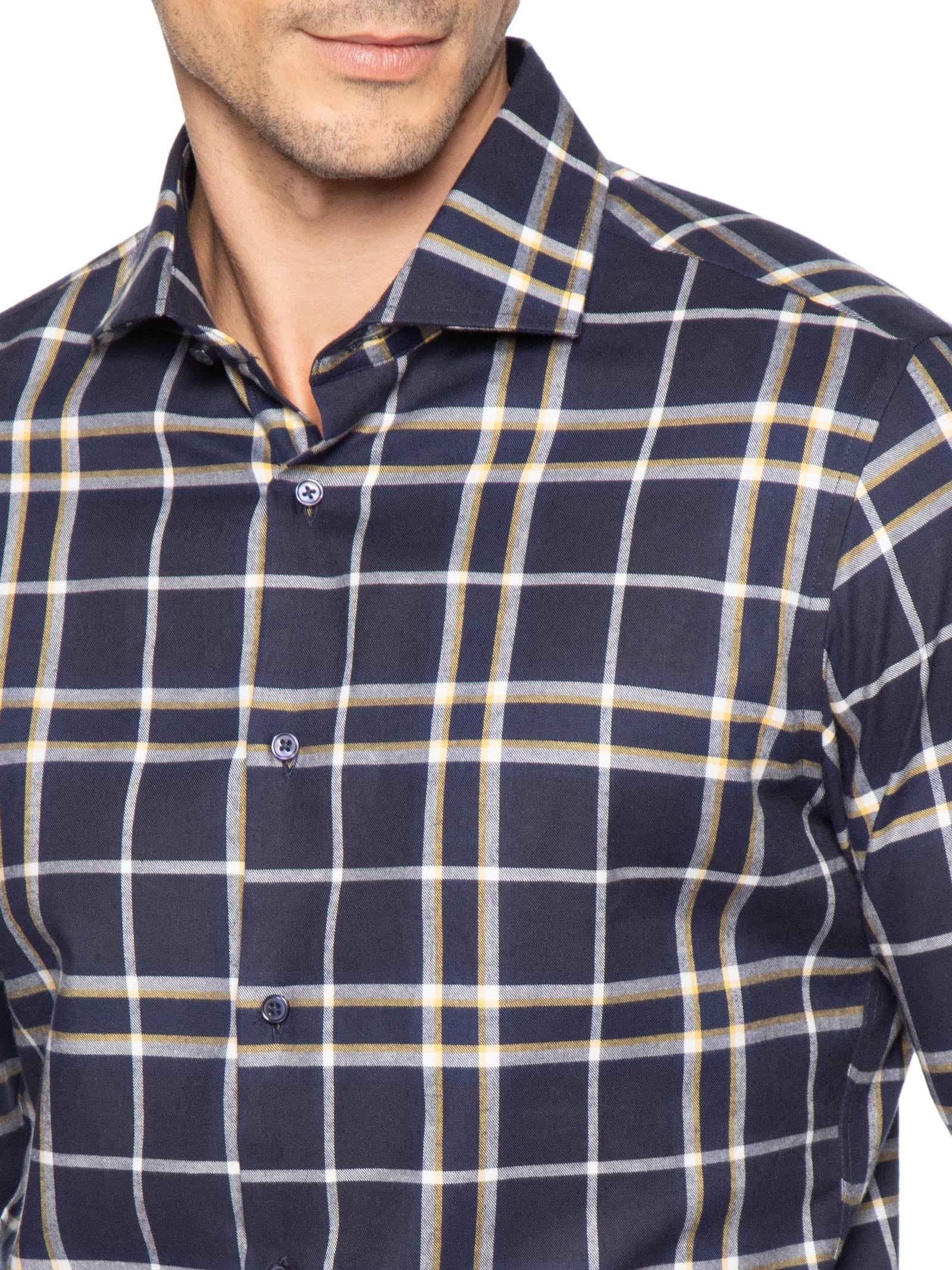 Camisa Masculina Social Slim Fit Xadrez Azul '2 Essential