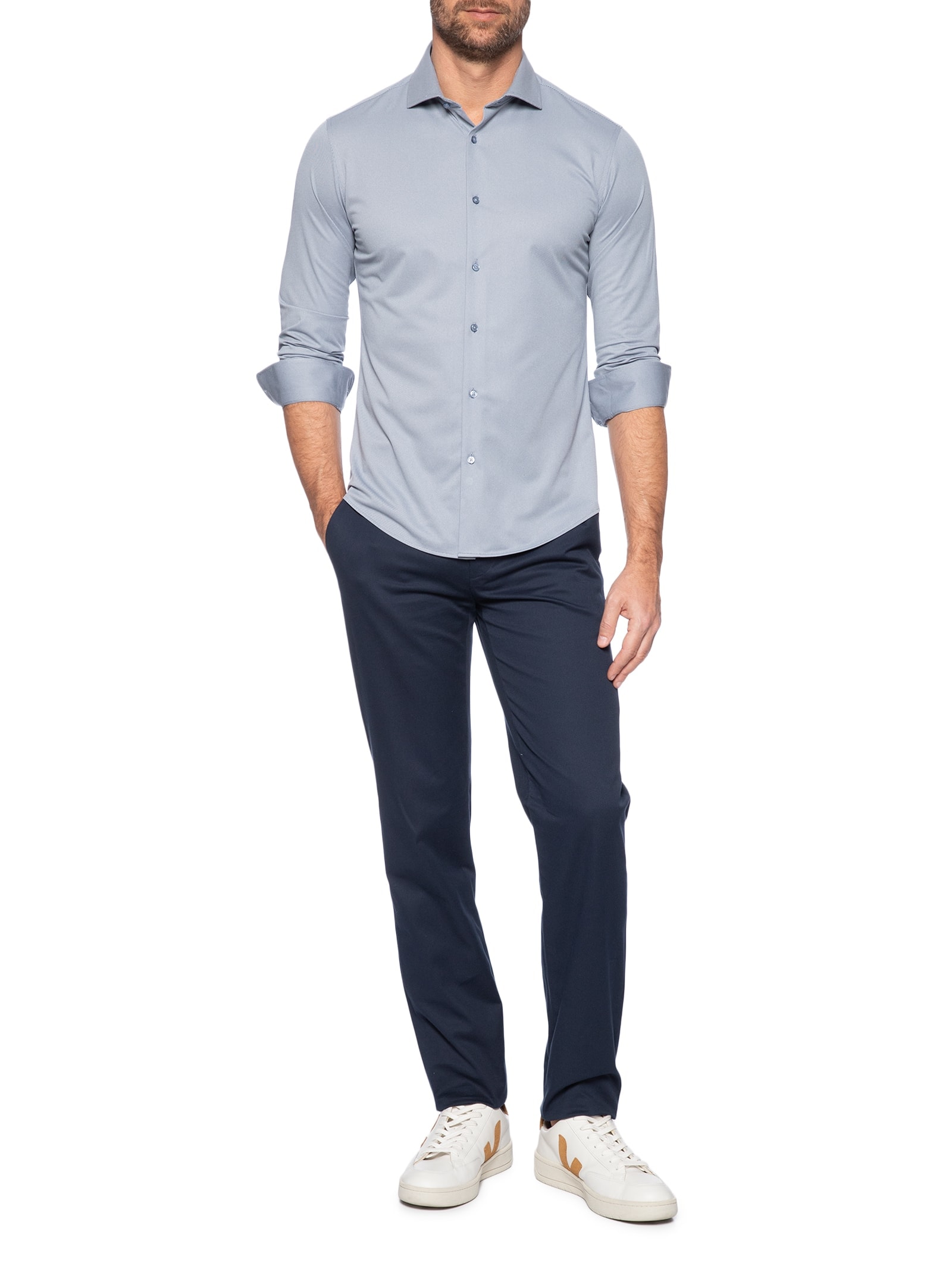 Camisa Masculina Social Tecnológico Manga Longa Azul '2 Essential