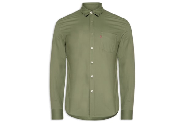 Camisa Masculina Standard Fit Com Bolso Em Algodão - Verde